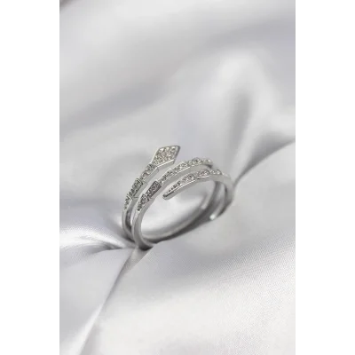 BUĞZ Yılan Model Gümüş Renk Zirkon Taşlı Kadın Yüzük