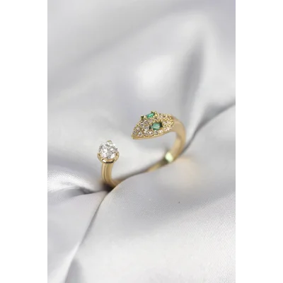 BUĞZ Yılan Model Zirkon Taşlı Gold Renk Kadın Yüzük