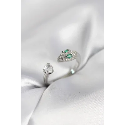 BUĞZ Yılan Model Zirkon Taşlı Gümüş Renk Kadın Yüzük