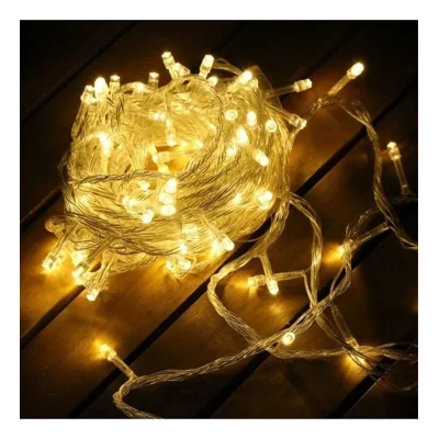 BUĞZ Yılbaşı Aydınlatması 100 Led Perde Hortum Sıcak Beyaz Işık - 10 Metre Dekoratif Şeffaf Kablolu Süs