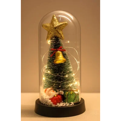 BUĞZ Yılbaşı Temalı Işıklı  Dekoratif Cam Fanus Alk5078