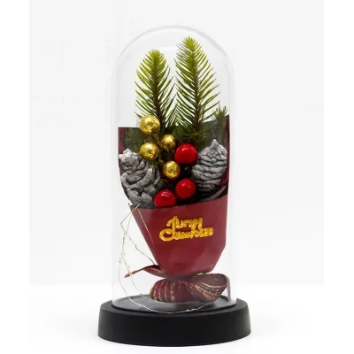 BUĞZ Yılbaşı Temalı Işıklı  Dekoratif Cam Fanus Alk5081 - BUĞZ