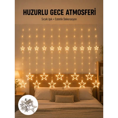 BUĞZ Yıldız Desenli Perde Tipi Peri Led 3x3 Metre Aydınlatma Yeni Nesil