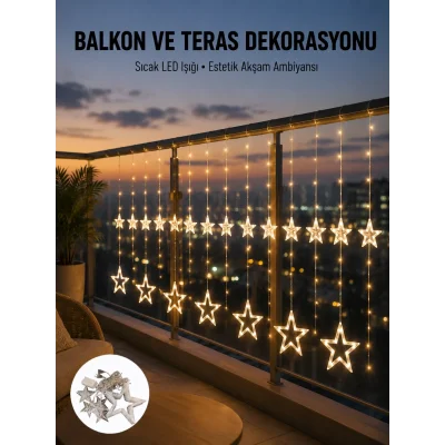 BUĞZ Yıldız Figürlü Perde Peri Led 3x3 Metre Dekoratif Işık Yeni Nesil