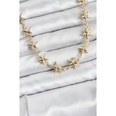 BUĞZ Yıldız Model Pirinç Gold Renk Kadın Kolye - Lisinya