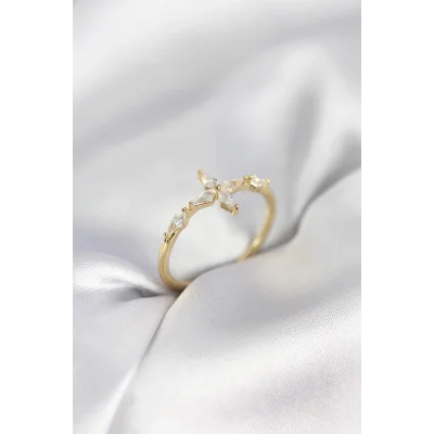 BUĞZ Yıldız Model Zirkon Taşlı Gold Renk Kadın Yüzük