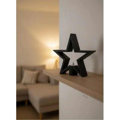 BUĞZ Yıldız Mumluk Siyah Modern Salon ve Raf Dekoru