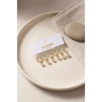 BUĞZ Yıldız Zirkon Taşlı Gold Renk Pirinç Set Küpe