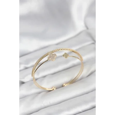 BUĞZ Yonca Model Pirinç Gold Renk Kadın Bileklik - Lisinya