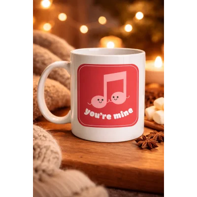 BUĞZ You’re Mine Tasarımlı Porselen Kupa Model 20 – Sevgi Dolu Müzik Notalı Özel Tasarım Kupa