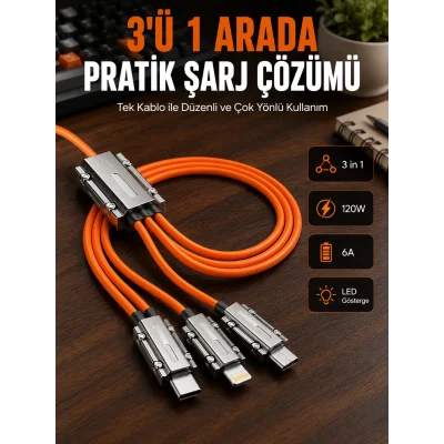 BUĞZ Yüksek Güç Aktarımı Sunan 6A Destekli Çoklu Bağlantı Şarj ve Veri Kablosu