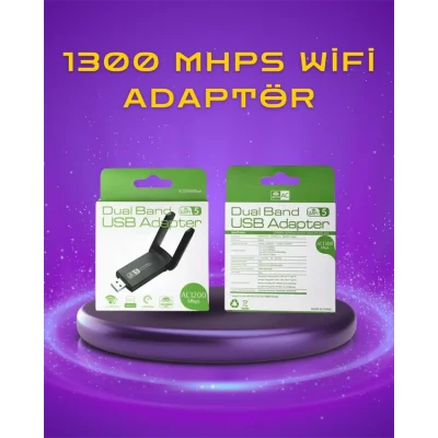 BUĞZ Yüksek Hızlı 1200 Mbps Çift Bant USB WiFi Adaptör – Güçlü Sinyal, Geniş Uyumluluk - BUĞZ