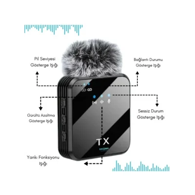 BUĞZ Yüksek Kalite Profesyonel 3 In 1 Kablosuz Taşınabilir Yaka Mikrofonu Tüylü - Lisinya