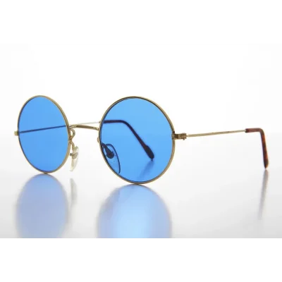  Yuvarlak Cam John Lennon Tarzı Gold Çerçeveli Mavi Gözlük