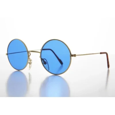  Yuvarlak Cam John Lennon Tarzı Gold Çerçeveli Mavi Gözlük