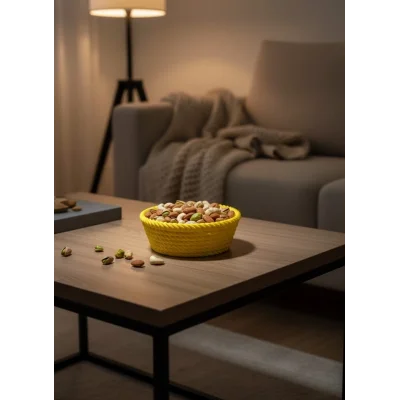 BUĞZ Yuvarlak Çerezlik Sarı Canlı Renkli Dekoratif Sunum Kasesi