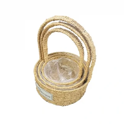 BUĞZ Yuvarlak Doğal Hasır Sepet Seti - 3lü