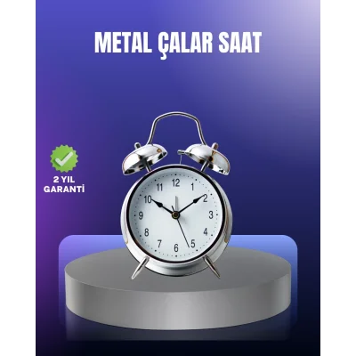 BUĞZ Yuvarlak Gümüş Dekoratif Işıklı Masa Üstü Saat Alarmlı Sessiz Çalışma