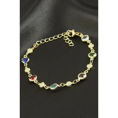 BUĞZ Yuvarlak Kristal Taşlı Çelik Bileklik