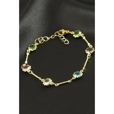 BUĞZ Yuvarlak Kristal Taşlı Çelik Bileklik