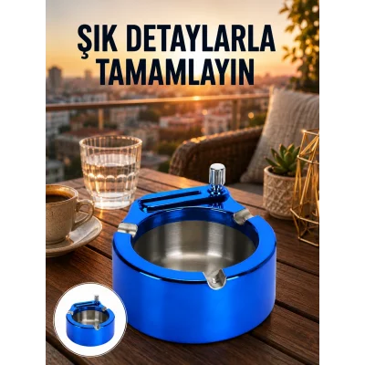BUĞZ Yuvarlak Metal Küllük Çakmak Entegreli Dayanıklı Yapı Yeni Nesil