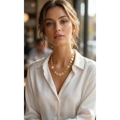 BUĞZ Yuvarlak Plaka Model Gold Renk Kadın Kolye - Lisinya