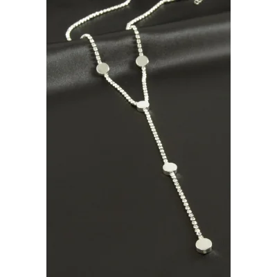 BUĞZ Yuvarlak Şerit Taşlı Çelik Y Kolye