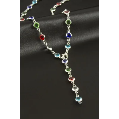 BUĞZ Yuvarlak Zirkon Taşlı Çelik Y Kolye