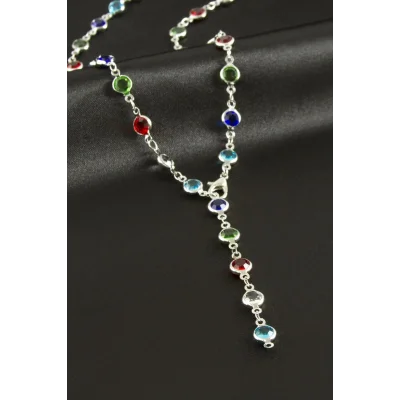 BUĞZ Yuvarlak Zirkon Taşlı Çelik Y Kolye