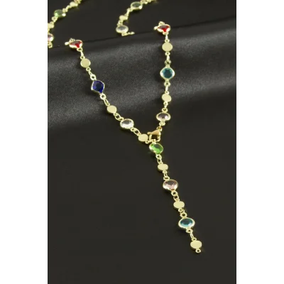 BUĞZ Yuvarlak Zirkon Taşlı Çelik Y Kolye