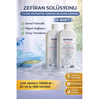 BUĞZ Zefiran Solüsyonu 1 Litre 2 Adet Set Antiseptik Hijyen ve Çok Amaçlı Temizlik Solüsyonu
