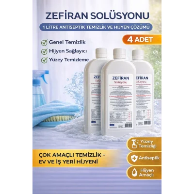 BUĞZ Zefiran Solüsyonu 1 Litre 4 Adet Set Antiseptik Hijyen ve Çok Amaçlı Temizlik Solüsyonu
