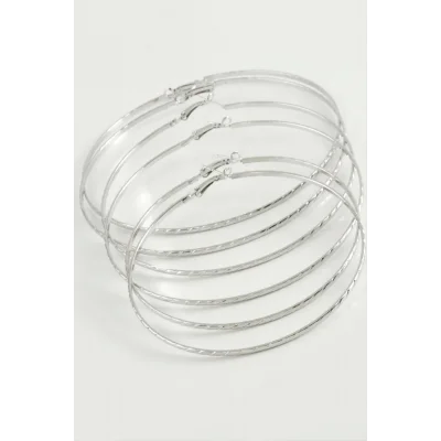  Zincir Desenli Metal Halka Küpe 6 Adet