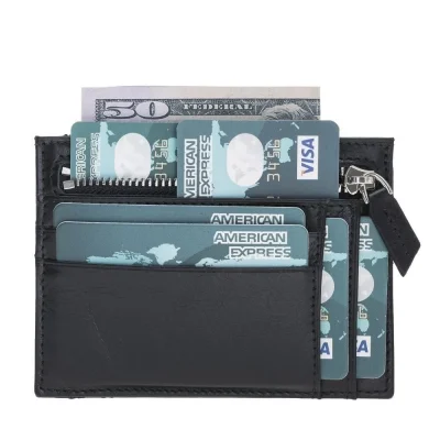  Zip Deri Fermuarlı Kartlık ZPCH RST1 Siyah