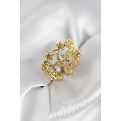 BUĞZ Zirkon Taşlı 2li Model Gold Renk Kadın Yüzük