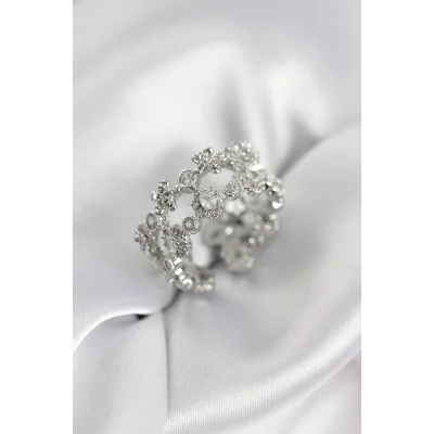 BUĞZ Zirkon Taşlı 2li Model Gümüş Renk Kadın Yüzük