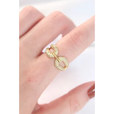 BUĞZ Zirkon Taşlı Gold Renk Ayarlanabilir Yüzük - Lisinya