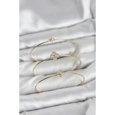 BUĞZ Zirkon Taşlı Gold Renk Yonca Tasarım 3lü Kadın Bileklik Kombini