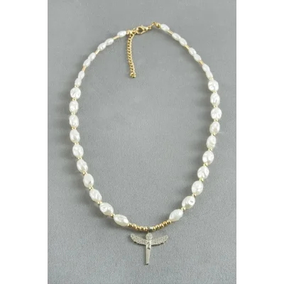 BUĞZ Zirkon Taşlı İnci Kolye