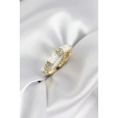 BUĞZ Zirkon Taşlı Kemik Model Gold Renk Kadın Yüzük