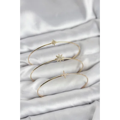 BUĞZ Zirkon Taşlı Kutup Yıldızı Model Gold Renk 3lü Kadın Bileklik Kombini