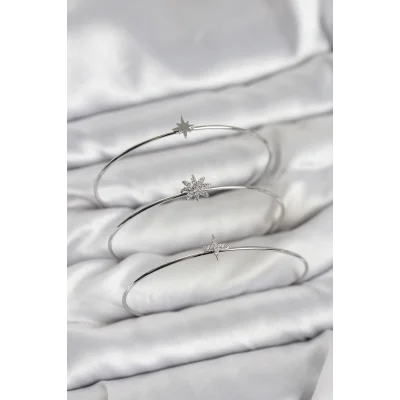 BUĞZ Zirkon Taşlı Kutup Yıldızı Model Gümüş Renk 3lü Kadın Bileklik Kombini