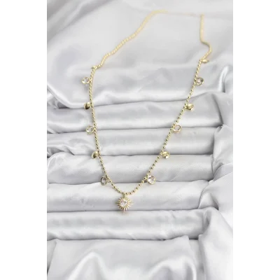 BUĞZ Zirkon Taşlı Kutup Yıldızı Model Pirinç Gold Renk Kadın Kolye - Lisinya