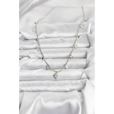 BUĞZ Zirkon Taşlı Kutup Yıldızı Model Pirinç Gümüş Renk Kadın Kolye - Lisinya