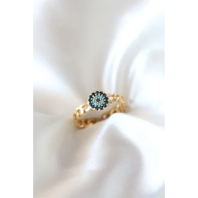 BUĞZ Zirkon Taşlı Nazarlı Altın Kaplama Kadın Yüzük