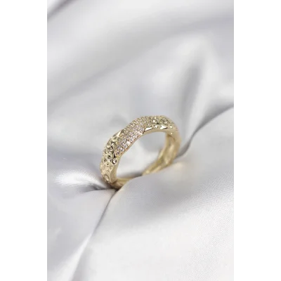 BUĞZ Zirkon Taşlı Puntalı Gold Renk Kadın Yüzük