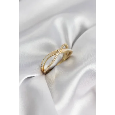 BUĞZ Zirkon Taşlı Sarmal Sedefli Gold Renk Kadın Yüzük
