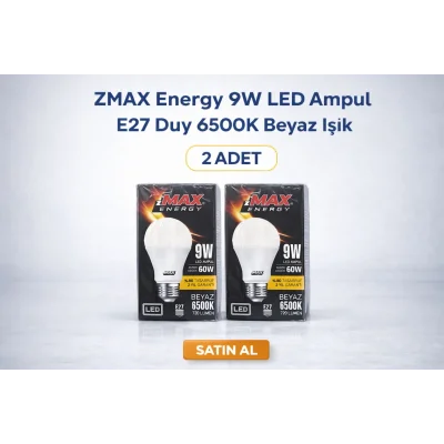 BUĞZ ZMAX Energy 9W LED Ampul E27 Duy 6500K Beyaz Işık 720 Lümen 60W Eşdeğer Enerji Tasarruflu 2 Adet