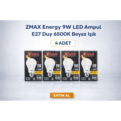 BUĞZ ZMAX Energy 9W LED Ampul E27 Duy 6500K Beyaz Işık 720 Lümen 60W Eşdeğer Enerji Tasarruflu 4 Adet