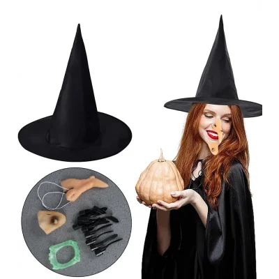 Cadı Kostüm Seti - Cadı Şapkası, Cadı Tırnakları, Cadı Burnu, Cadı Çenesi, Cadı Dişi